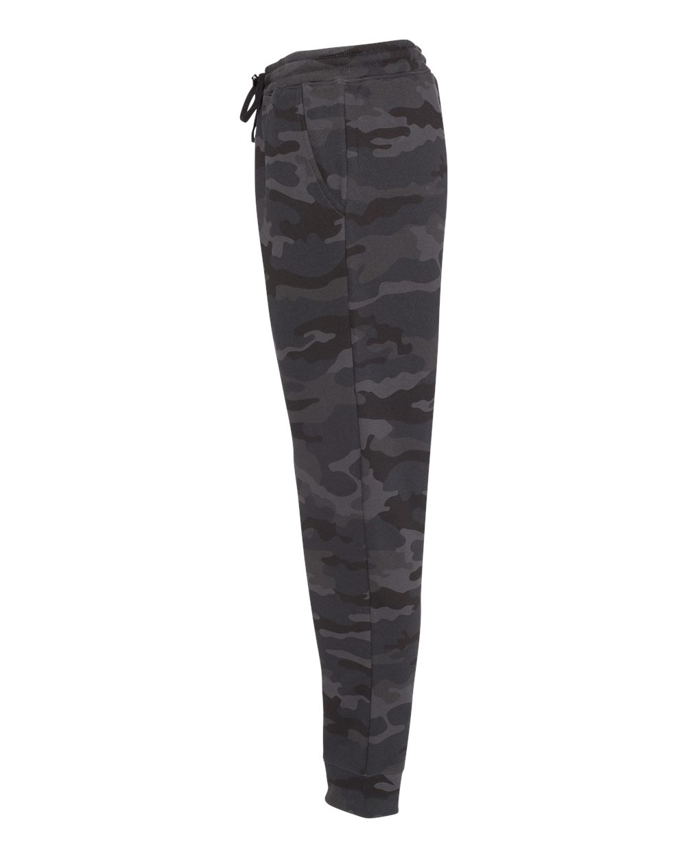 Left View of Black Camo Midweight Fleece Pants - IND20PNT