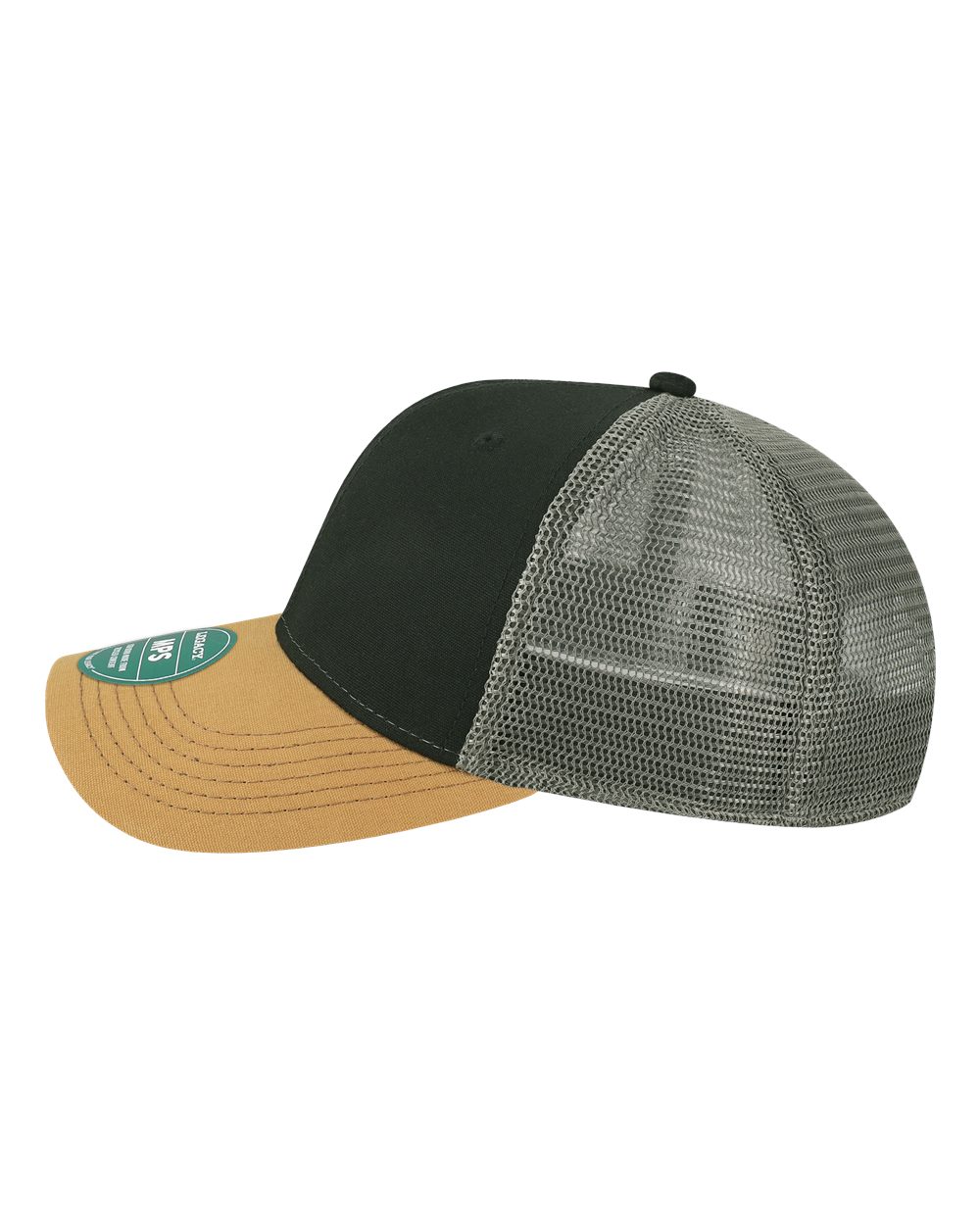 Left View of Black/ Caramel/ Dark Grey Mid-Pro Snapback Trucker Cap - MPS
