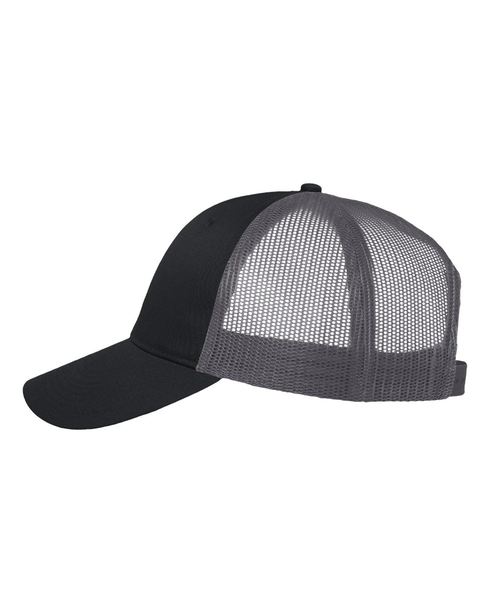 Left View of Black/ Charcoal Mesh-Back Twill Trucker Cap - VC400