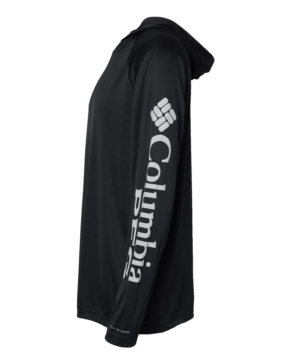 Left View of Black/ Cool Grey PFG Terminal Tackle™ Hooded Long Sleeve T-Shirt - 212482