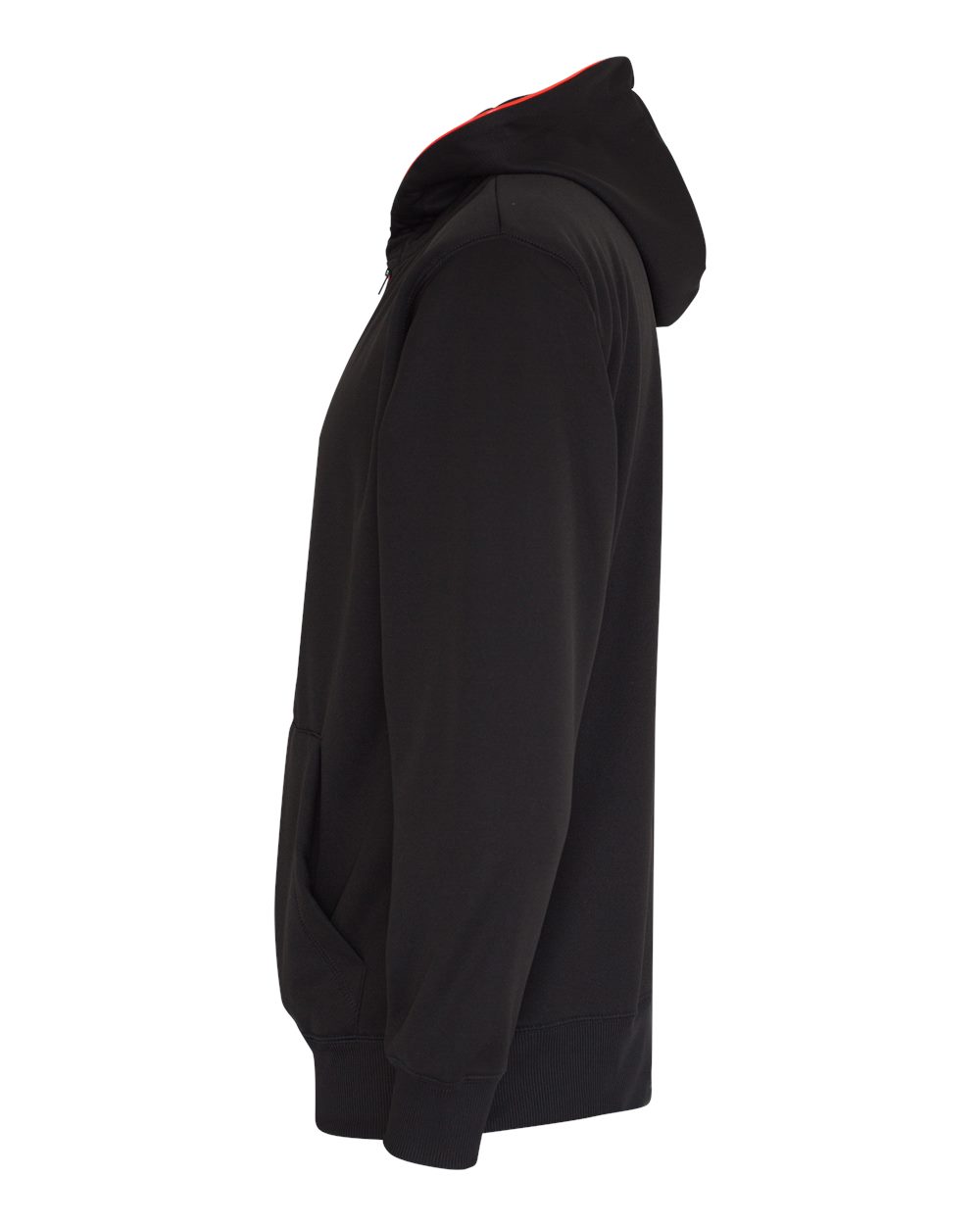 Left View of Black/ Electric Red Glow Full-Zip Hooded Sweatshirt - 8668