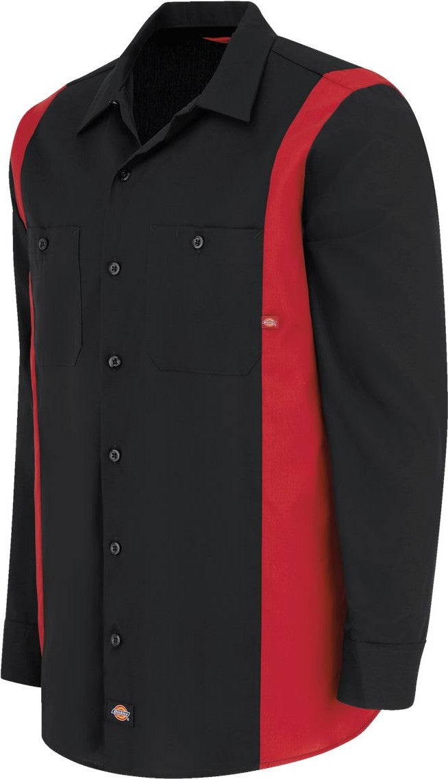 Left View of Black/ English Red Industrial Colorblocked Long Sleeve Shirt - 5524