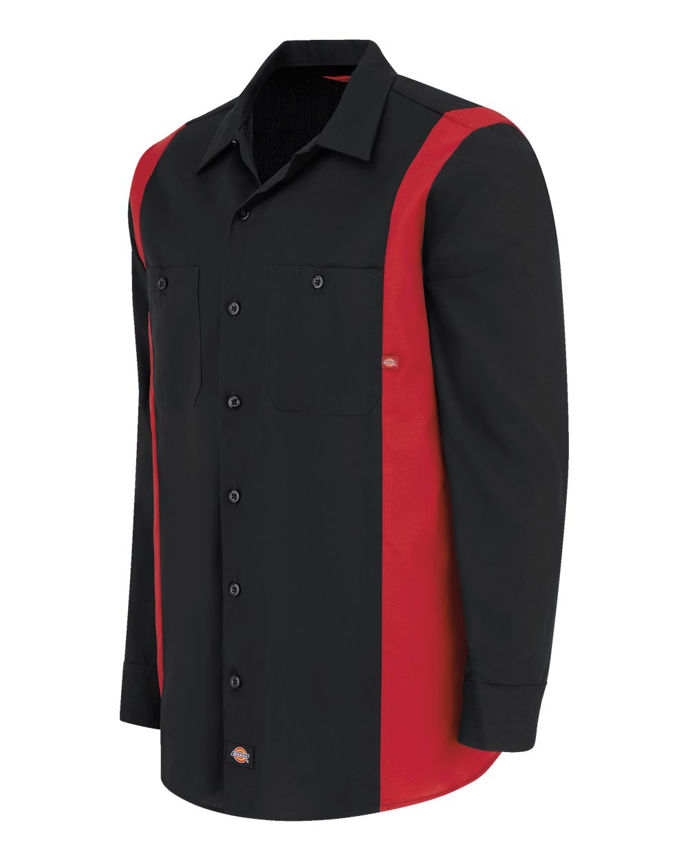 Left View of Black/ English Red Industrial Colorblocked Long Sleeve Shirt - Tall Sizes - 5524T