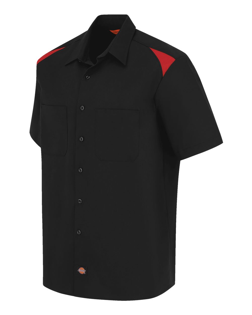 Left View of Black/ English Red Short Sleeve Performance Team Shirt - 05