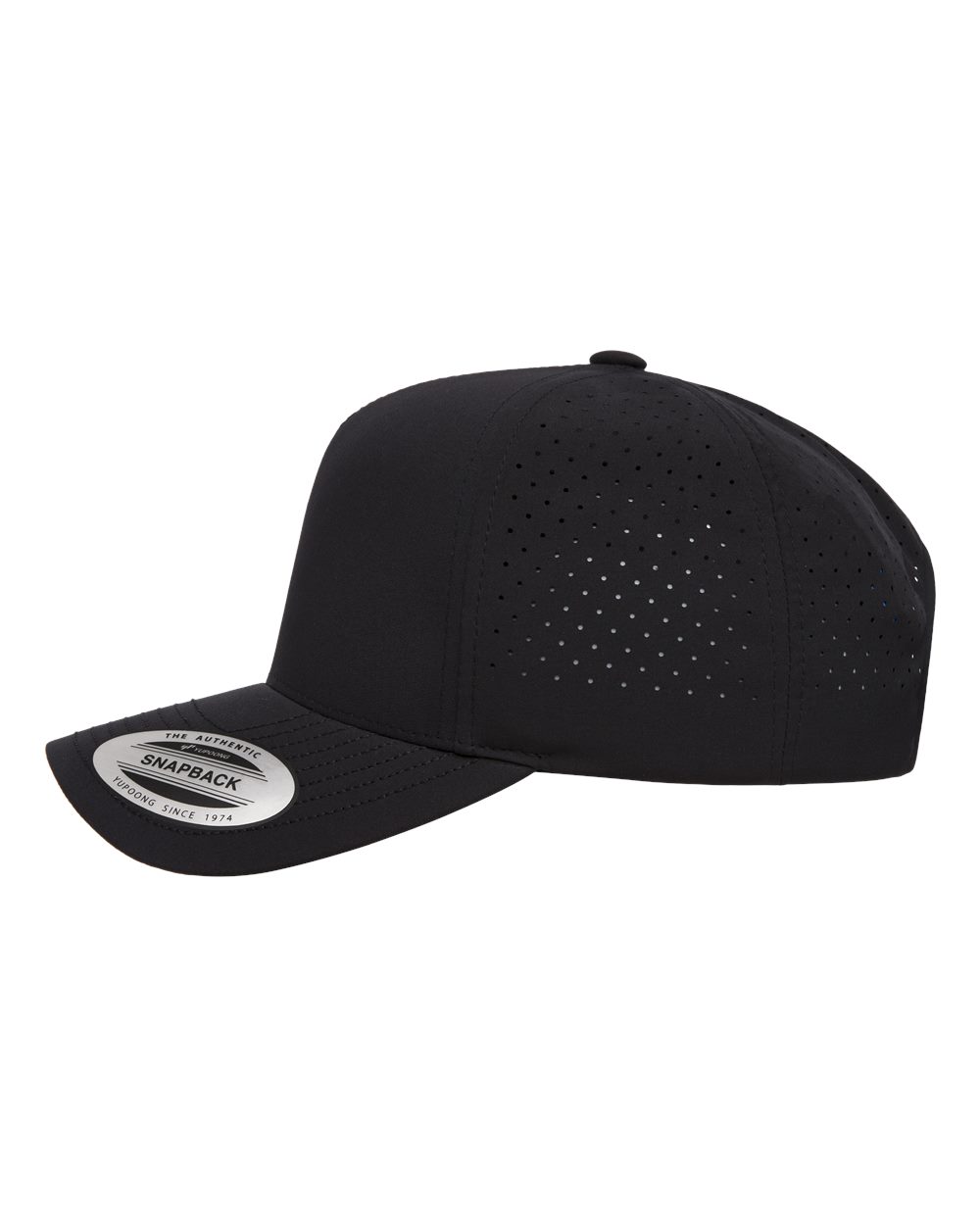 Left View of Black Five-Panel Snapback with Perforated Cap - 5389AP