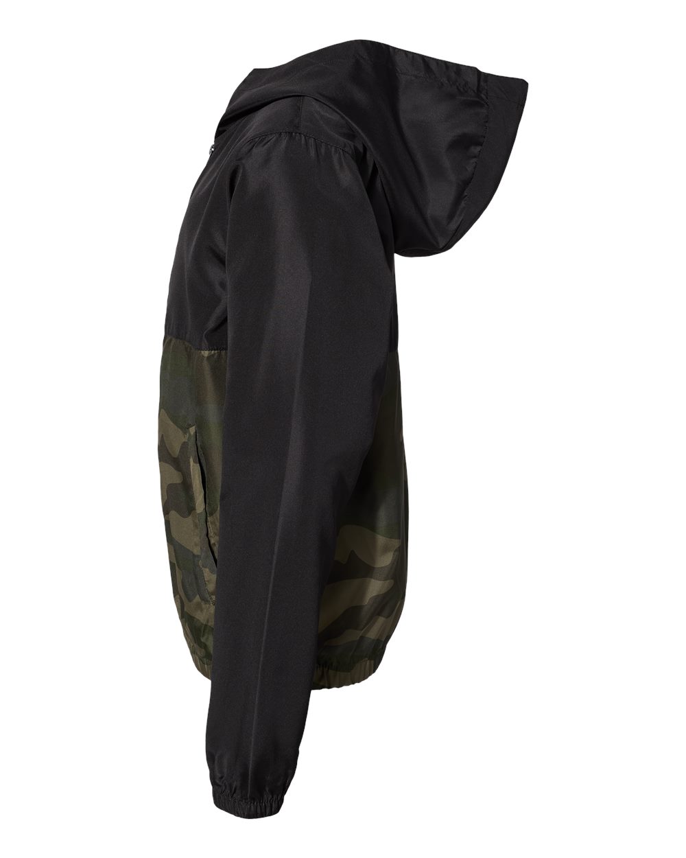 Left View of Black/ Forest Camo Youth Lightweight Windbreaker Full-Zip Jacket - EXP24YWZ