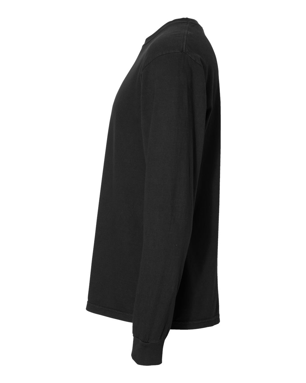 Left View of Black Garment-Dyed Heavyweight Long Sleeve T-Shirt - 6014