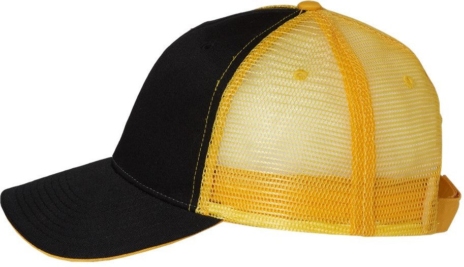 Left View of Black/ Gold Sandwich Trucker Cap - S102