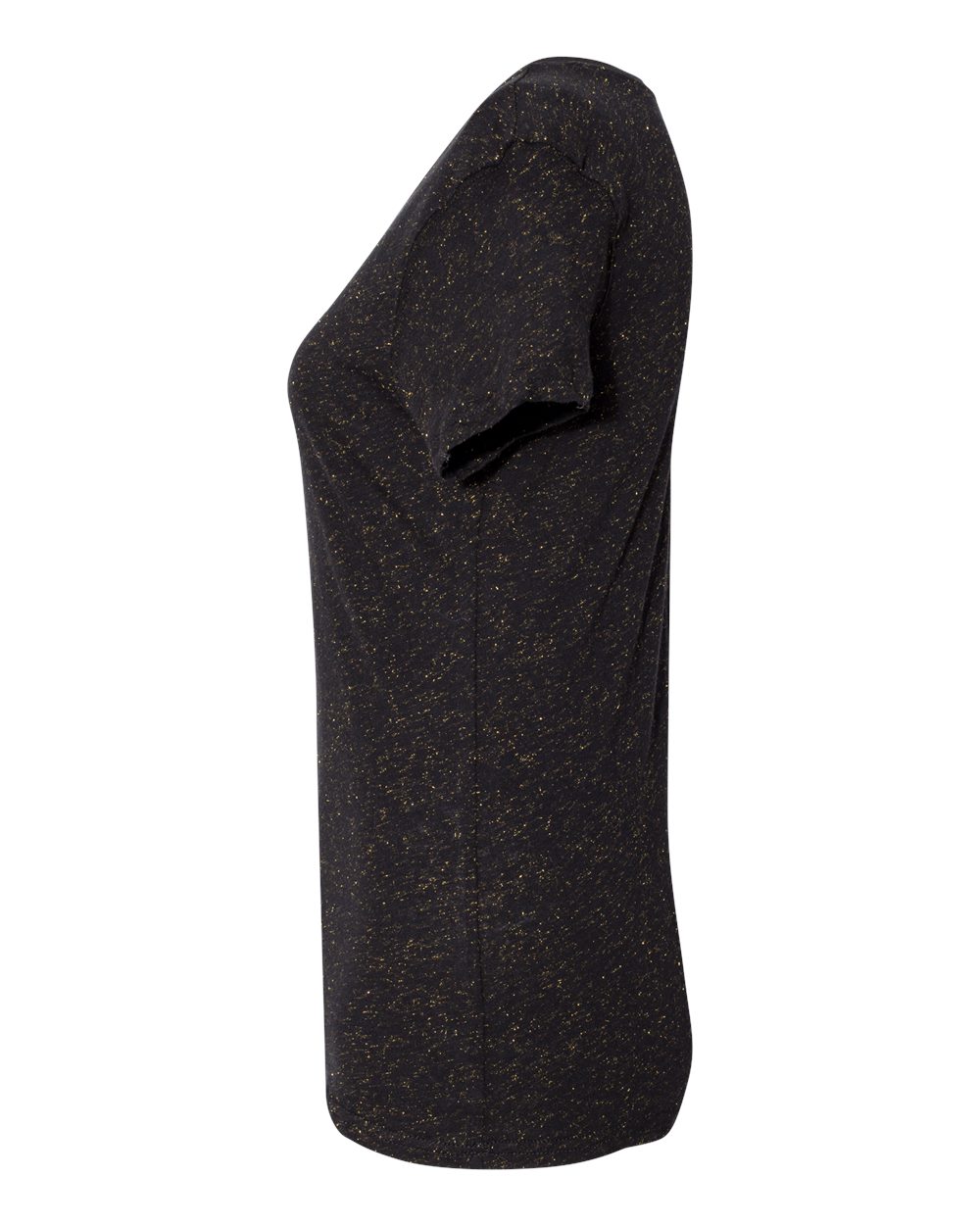 Left View of Black/ Gold Women’s Glitter V-Neck T-Shirt - 8136