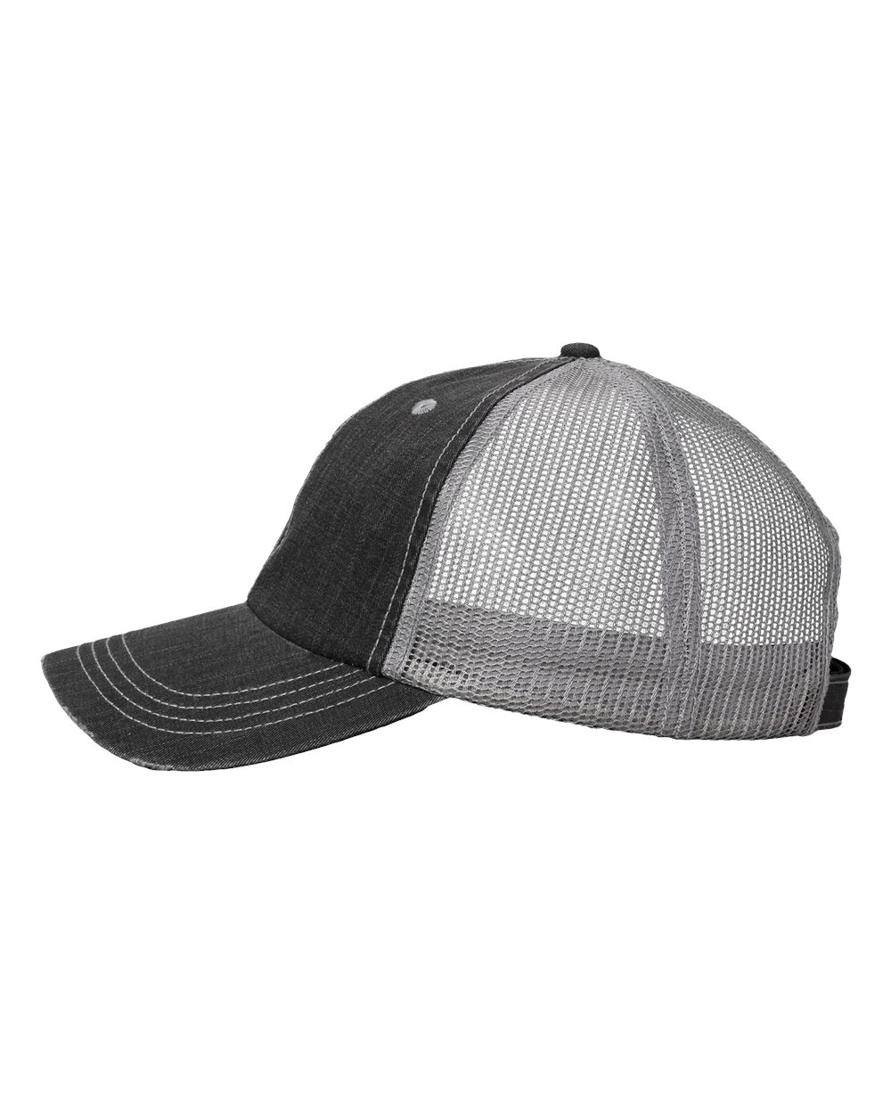 Left View of Black/ Grey Contrast Stitch Cap - VC990