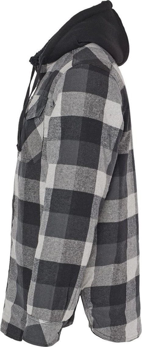 Left View of Black/ Grey Quilted Flannel Hooded Jacket - 8620