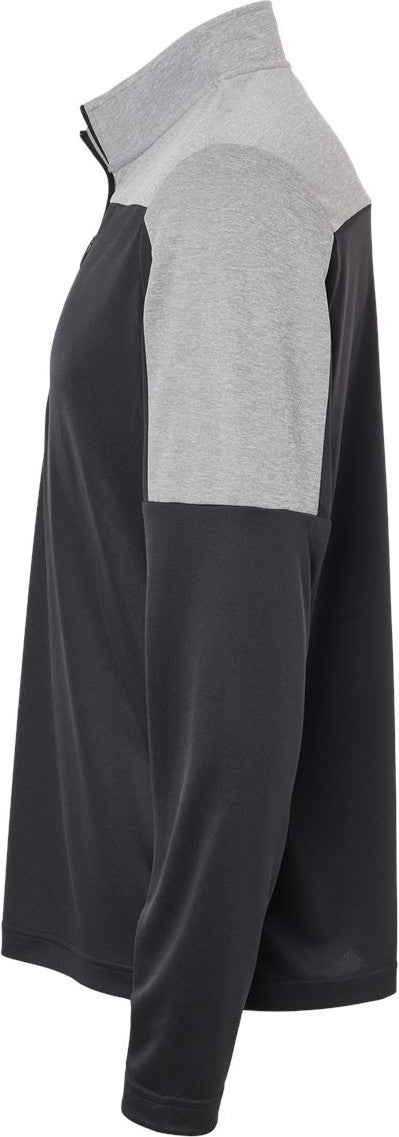 Left View of Black/ Grey Three Melange Lightweight Quarter-Zip Pullover - A552