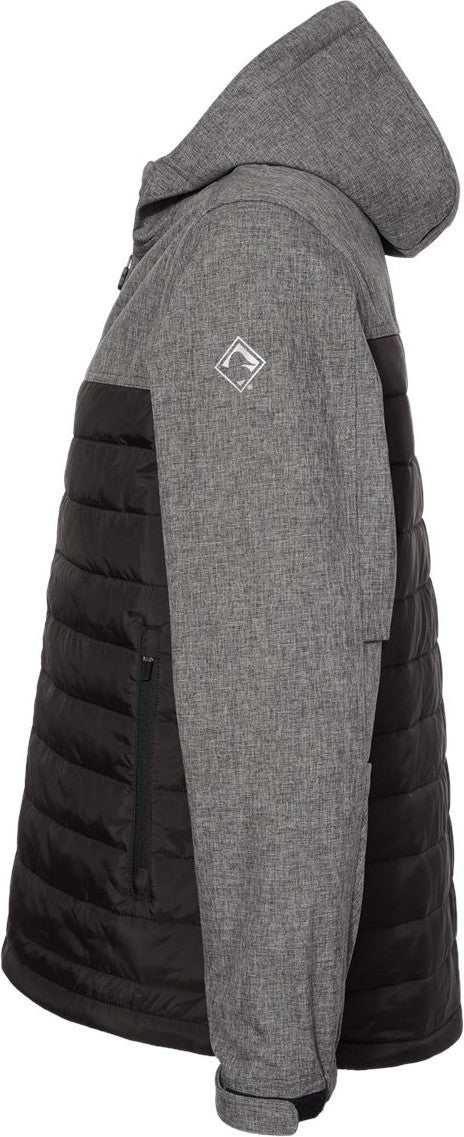 Left View of Black Heather/ Black Pinnacle Soft Shell Puffer Jacket - 5324