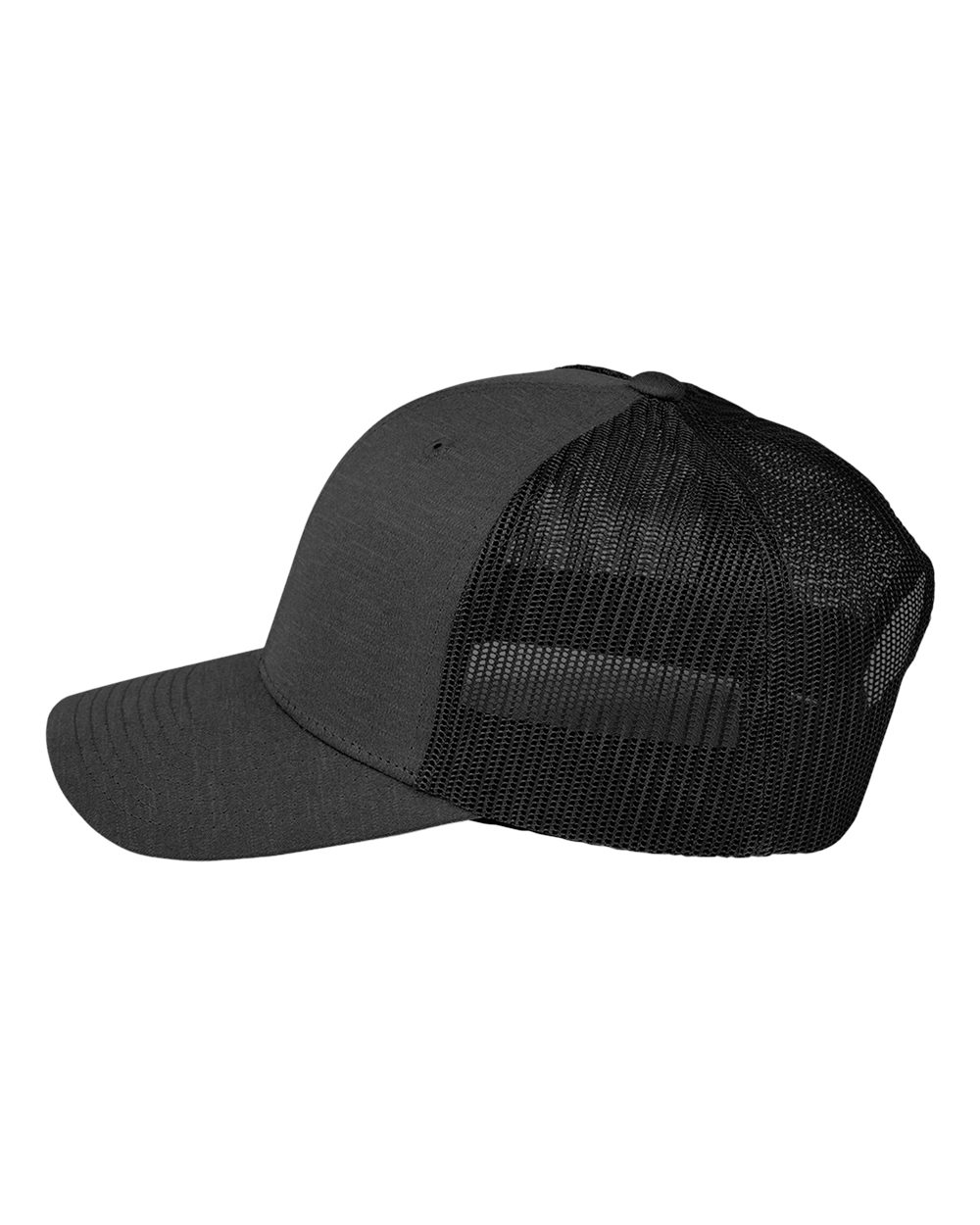Left View of Black Heather/ Black Zone Sonic Heather Trucker Cap - TT802