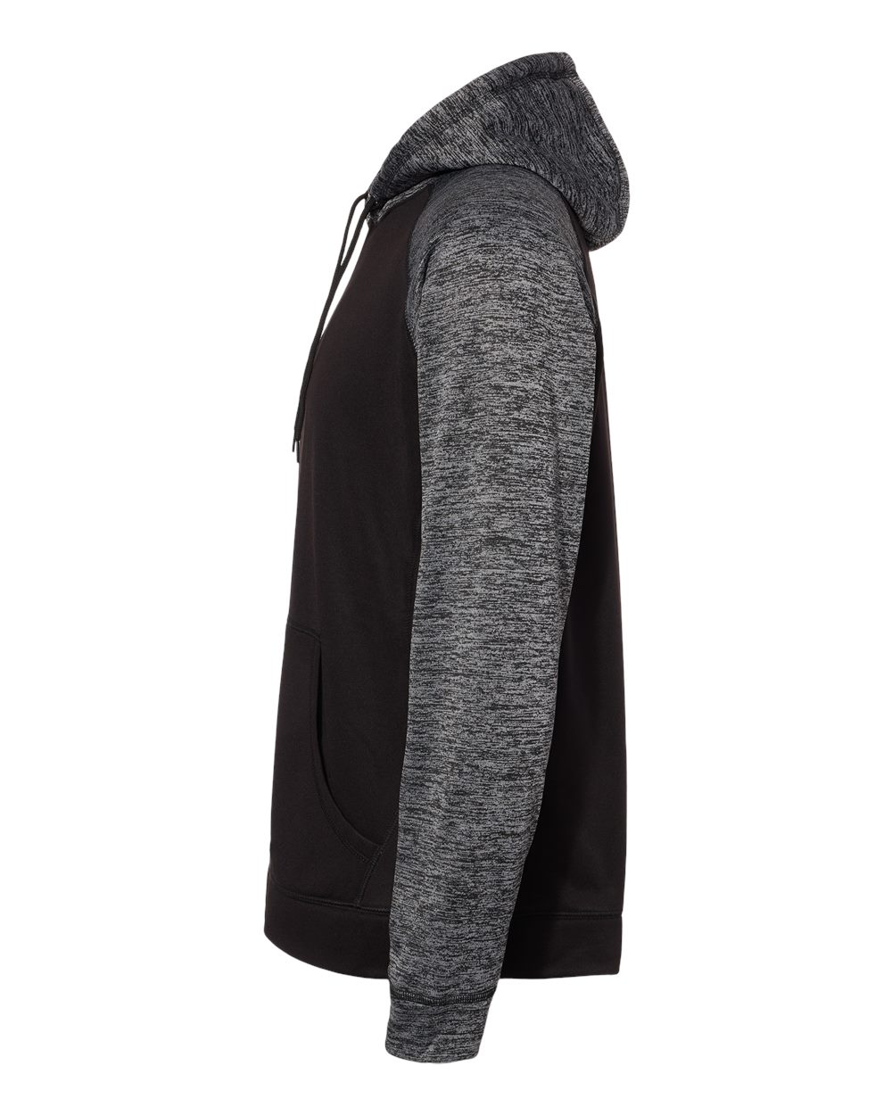 Left View of Black/ Heather Charcoal Performance Raglan Pullover Sweatshirt - 8670