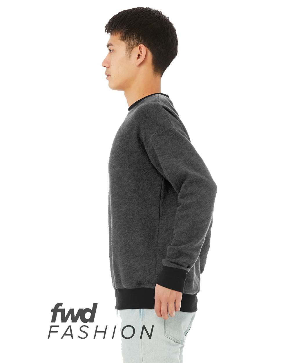 Left View of Black Heather FWD Fashion Sueded Drop Shoulder Sweatshirt - 3345