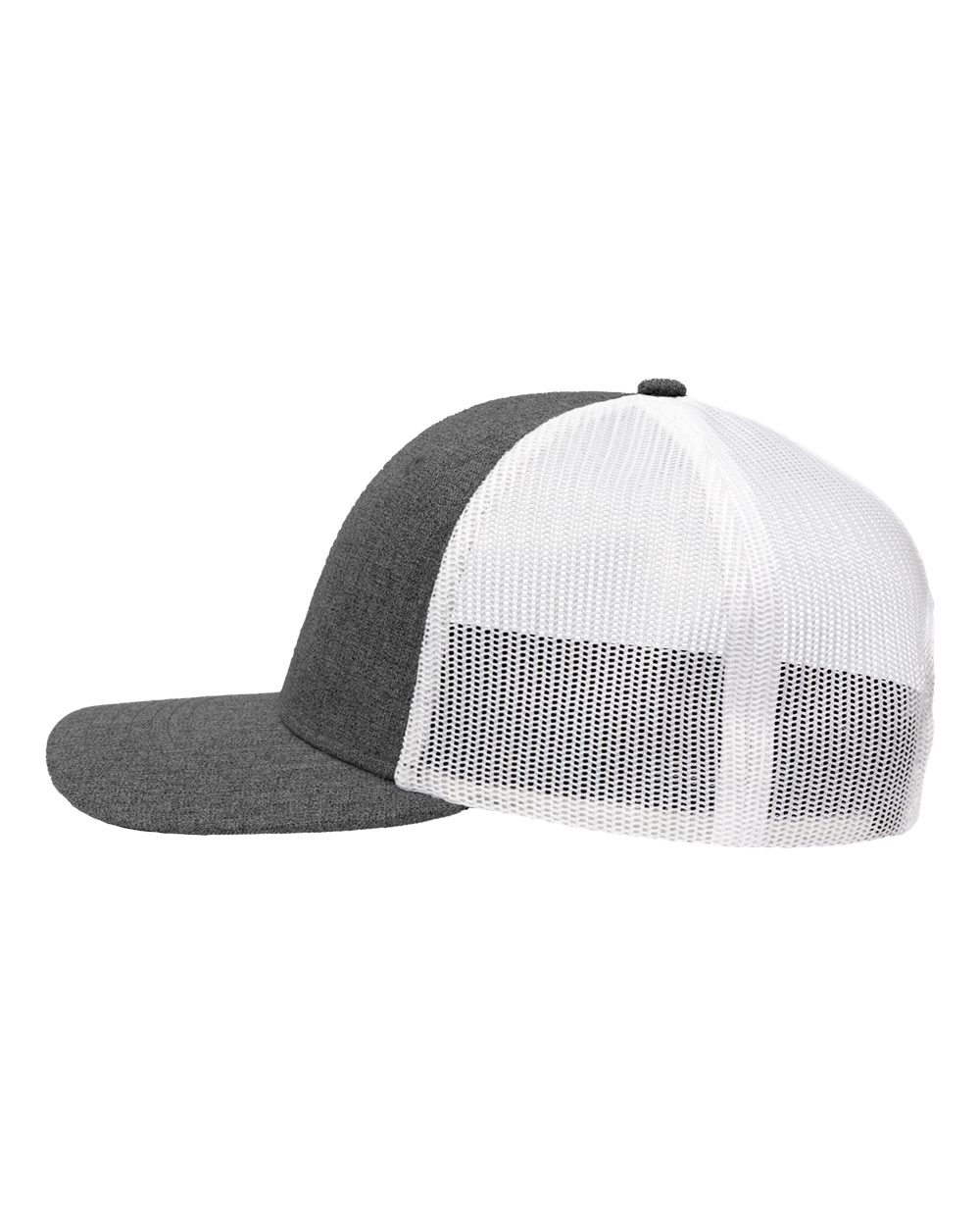 Left View of Black Heather/ White Modern Six-Panel Trucker Fit Cap - SP1650
