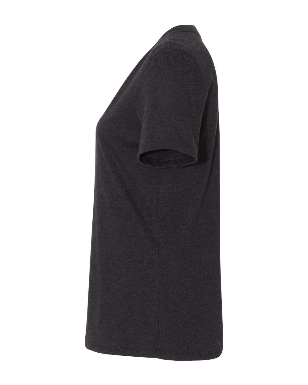 Left View of Black Heather Women's Relaxed Heather CVC V-Neck Tee - 6405CVC