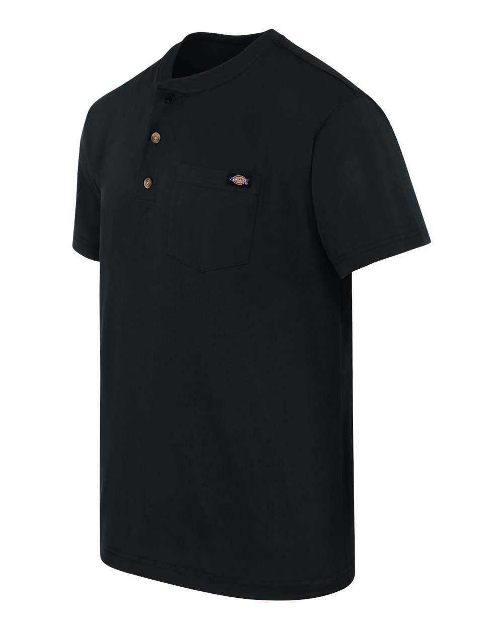 Left View of Black Heavyweight Traditional Short Sleeve Henley - Tall Sizes - WS51T