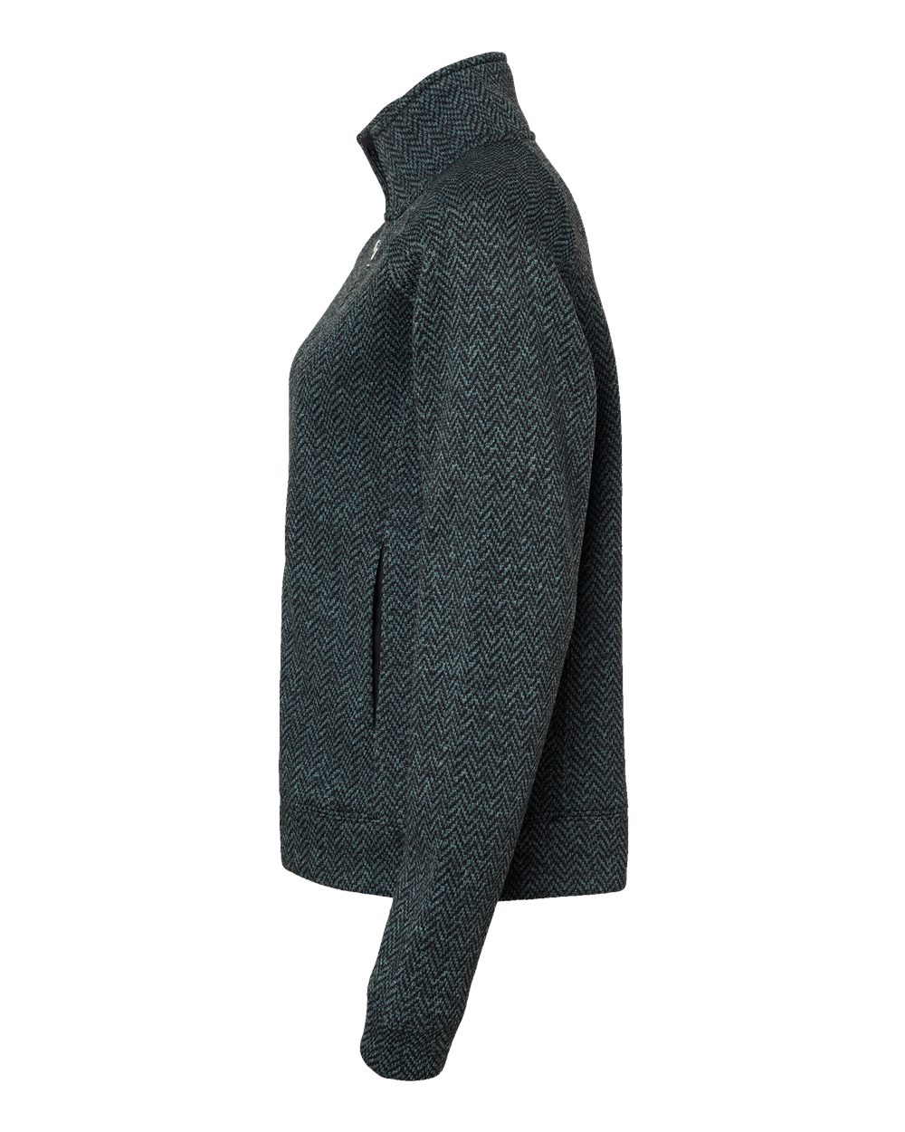 Left View of Black Herringbone Women's Traverse Full-Zip Sweater - 8716