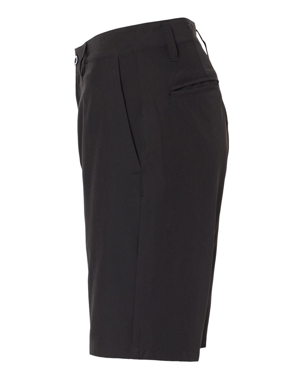 Left View of Black Hybrid Stretch Shorts - 9820