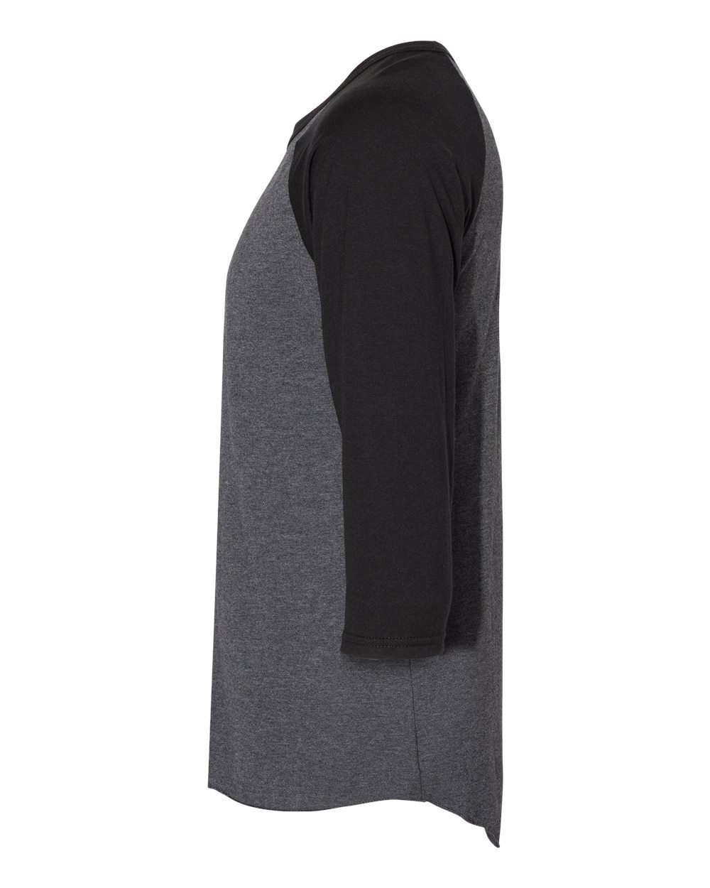 Left View of Black Ink Heather/ Black Ink Premium Blend Ringspun Three-Quarter Sleeve Raglan Baseball T-Shirt - 560RR