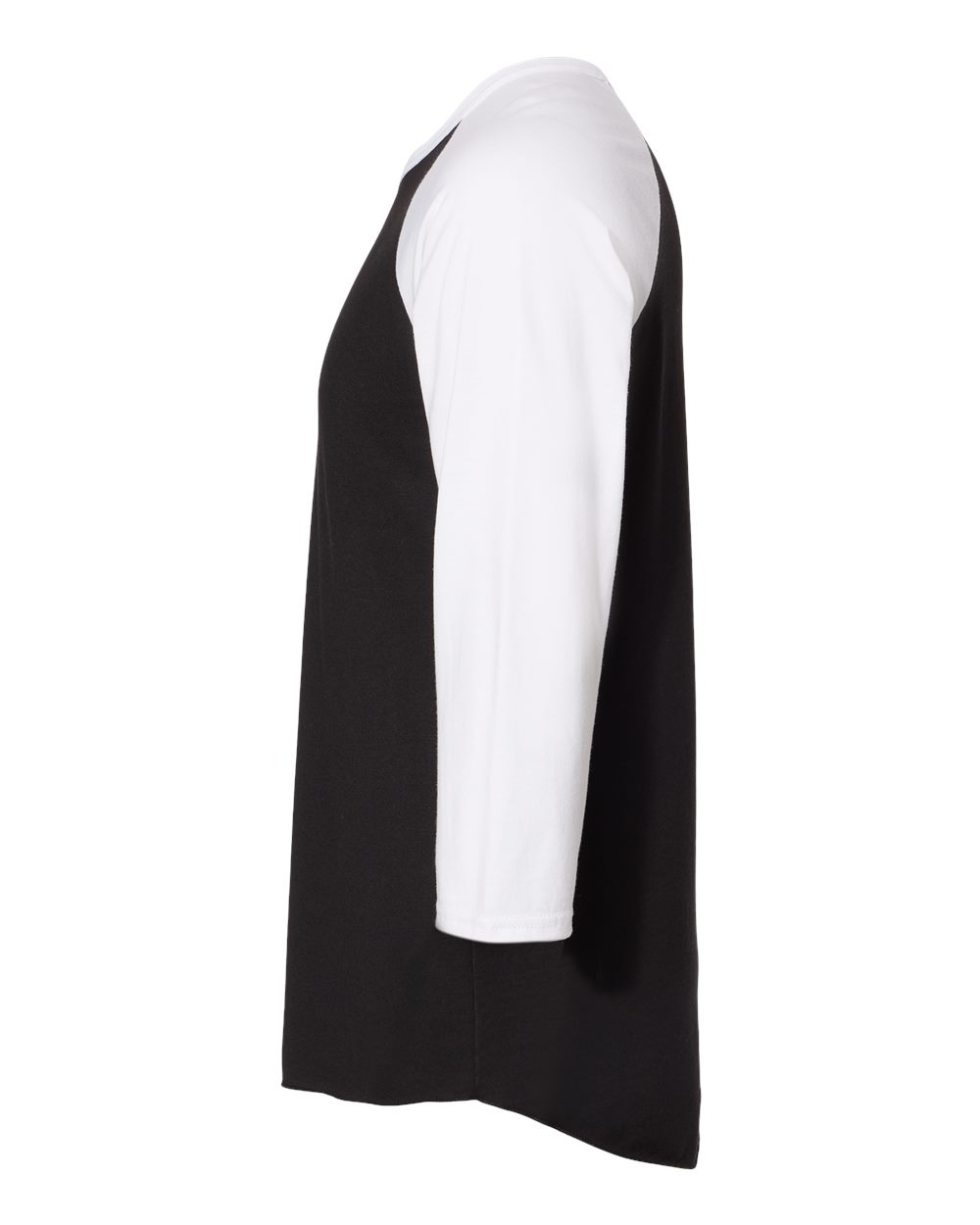 Left View of Black Ink/ White Premium Blend Ringspun Three-Quarter Sleeve Raglan Baseball T-Shirt - 560RR
