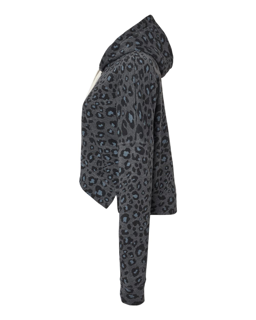 Left View of Black Leopard Triblend Women's Crop Hooded Sweatshirt - 8853