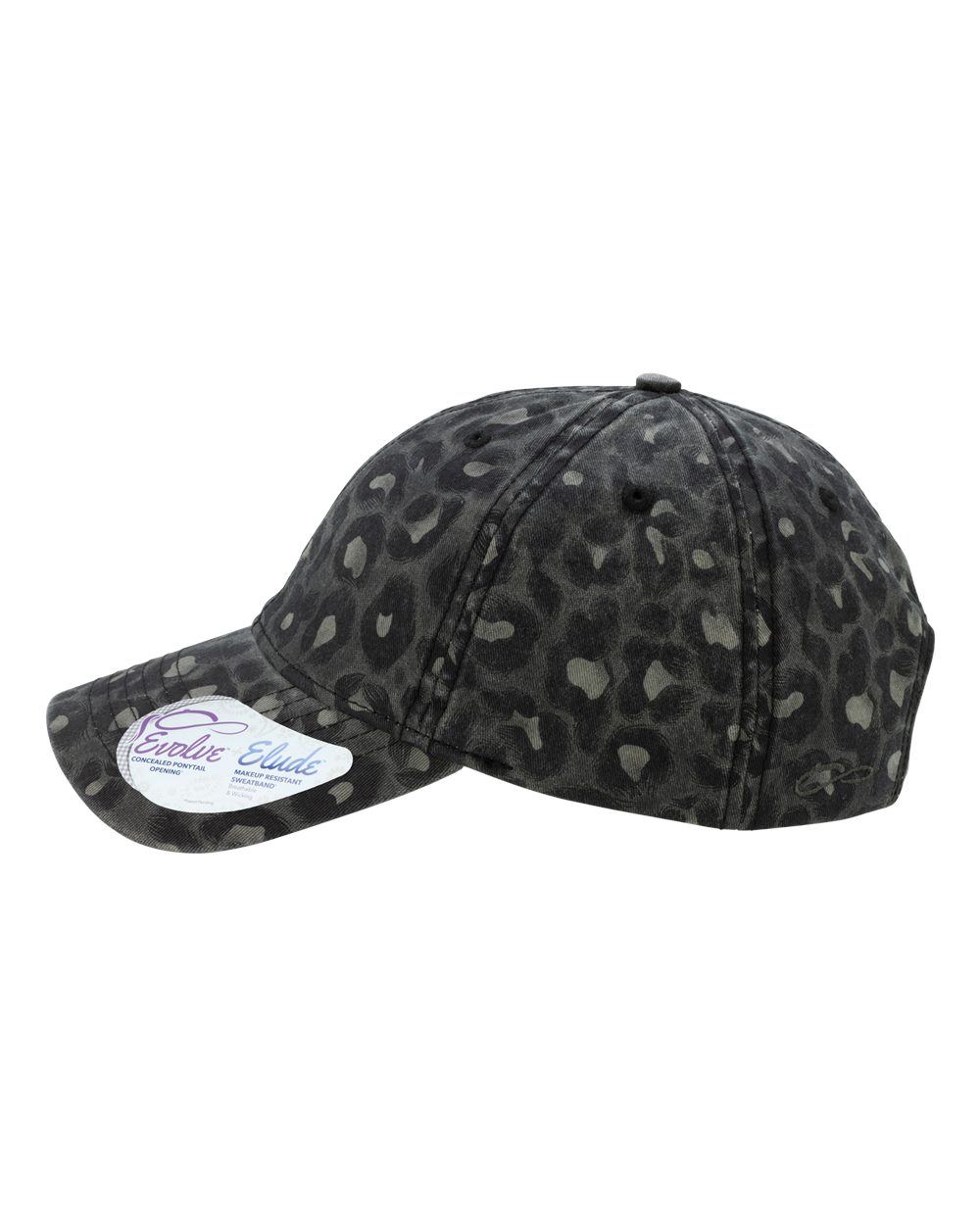 Left View of Black Leopard Women's Garment-Washed Fashion Print Cap - HATTIE