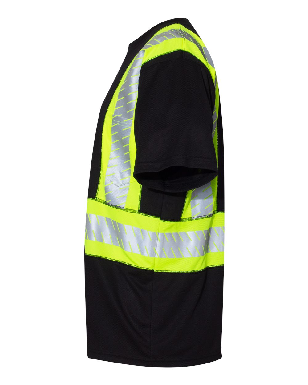 Left View of Black/ Lime - B200 EV Series® Enhanced Visibility Contrast Pocket T-Shirt - B200-204