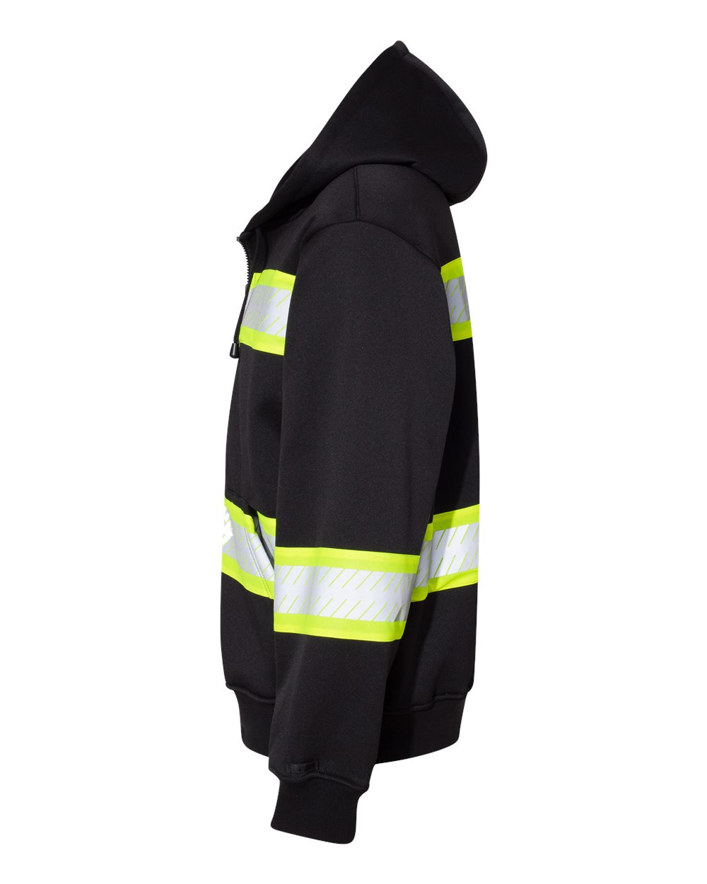 Left View of Black/ Lime EV Series® Enhanced Visibility Full-Zip Hooded Sweatshirt - B310-313