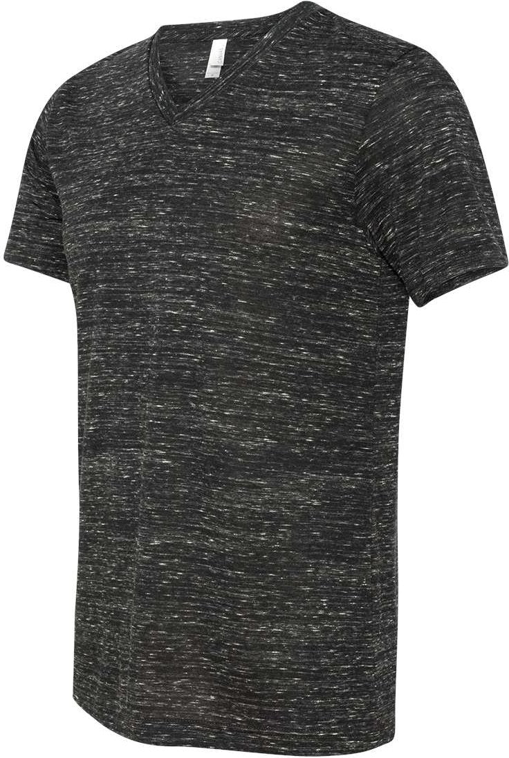 Left View of Black Marble Textured Jersey V-Neck Tee - 3655