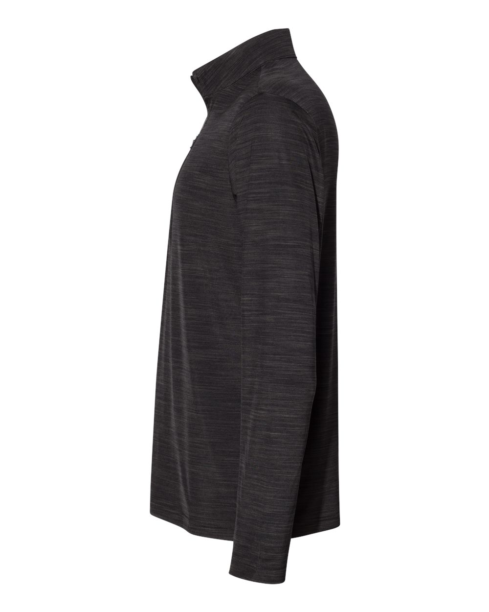 Left View of Black Melange Lightweight Mélange Quarter-Zip Pullover - A475