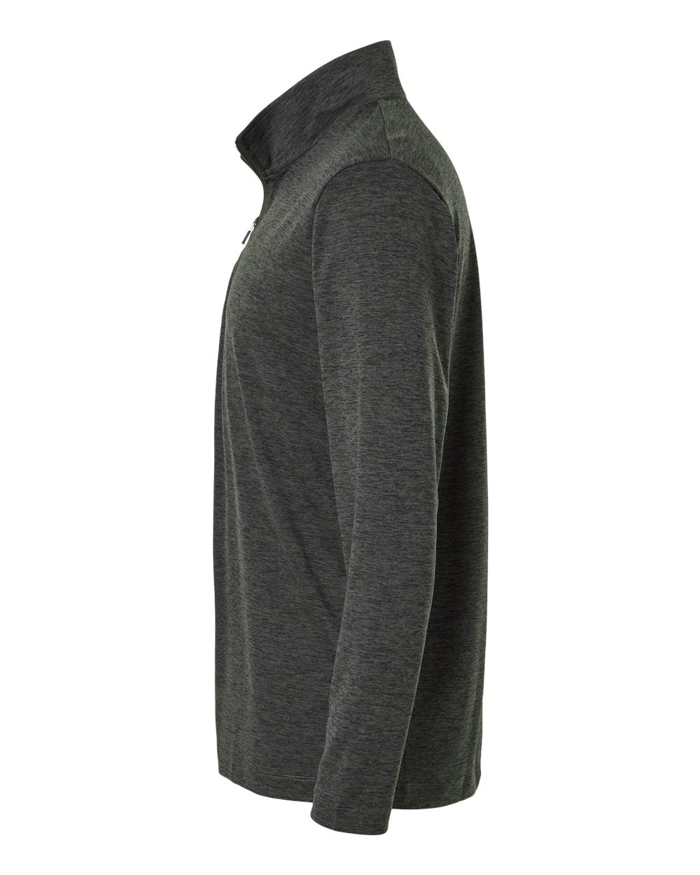 Left View of Black Melange Performance Mélange Quarter-Zip Pullover - 4HM700