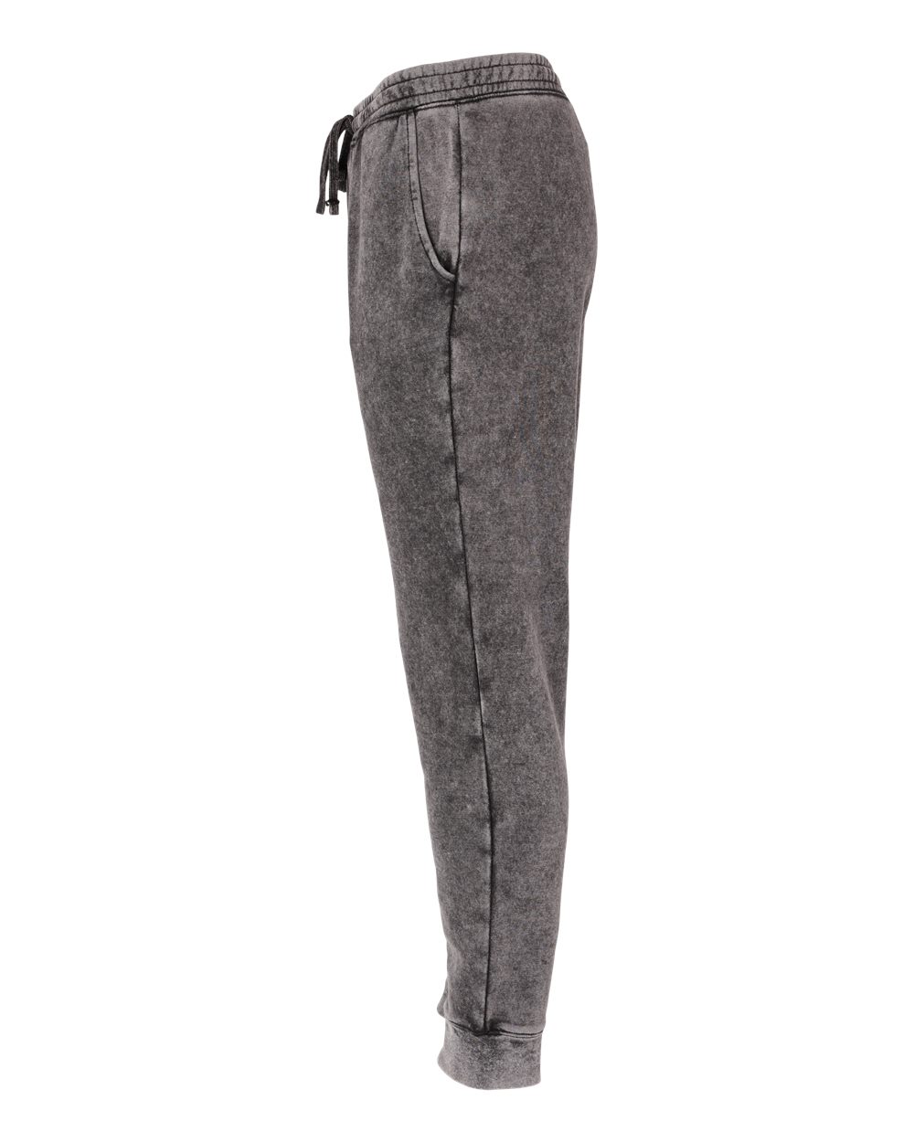 Left View of Black Mineral Wash Fleece Pants - PRM50PTMW