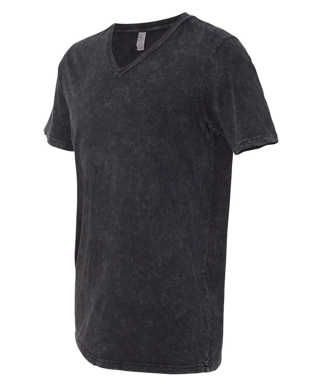 Left View of Black Mineral Wash Textured Jersey V-Neck Tee - 3655