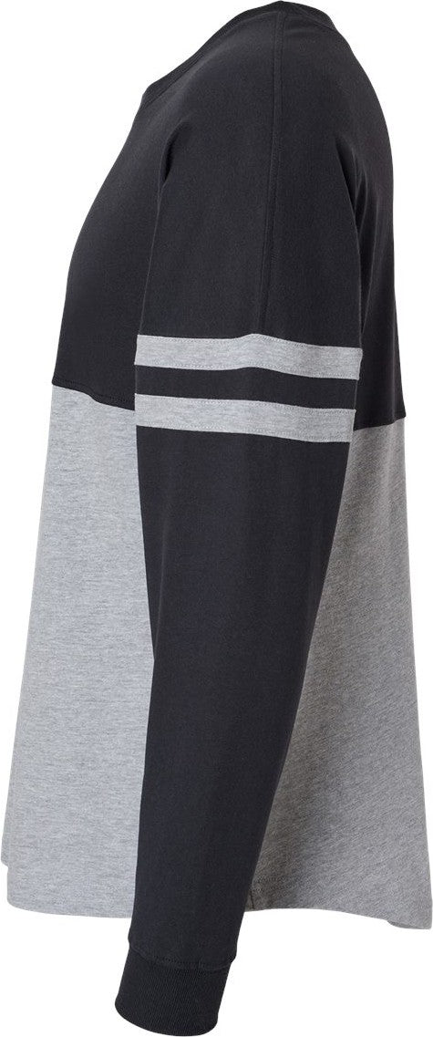 Left View of Black/ Oxford Women's Pom Pom Long Sleeve Jersey T-Shirt - BW3514