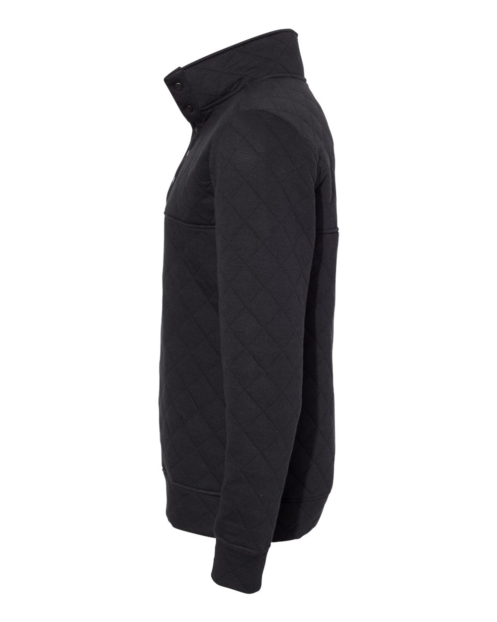 Left View of Black Quilted Snap Pullover - 8890