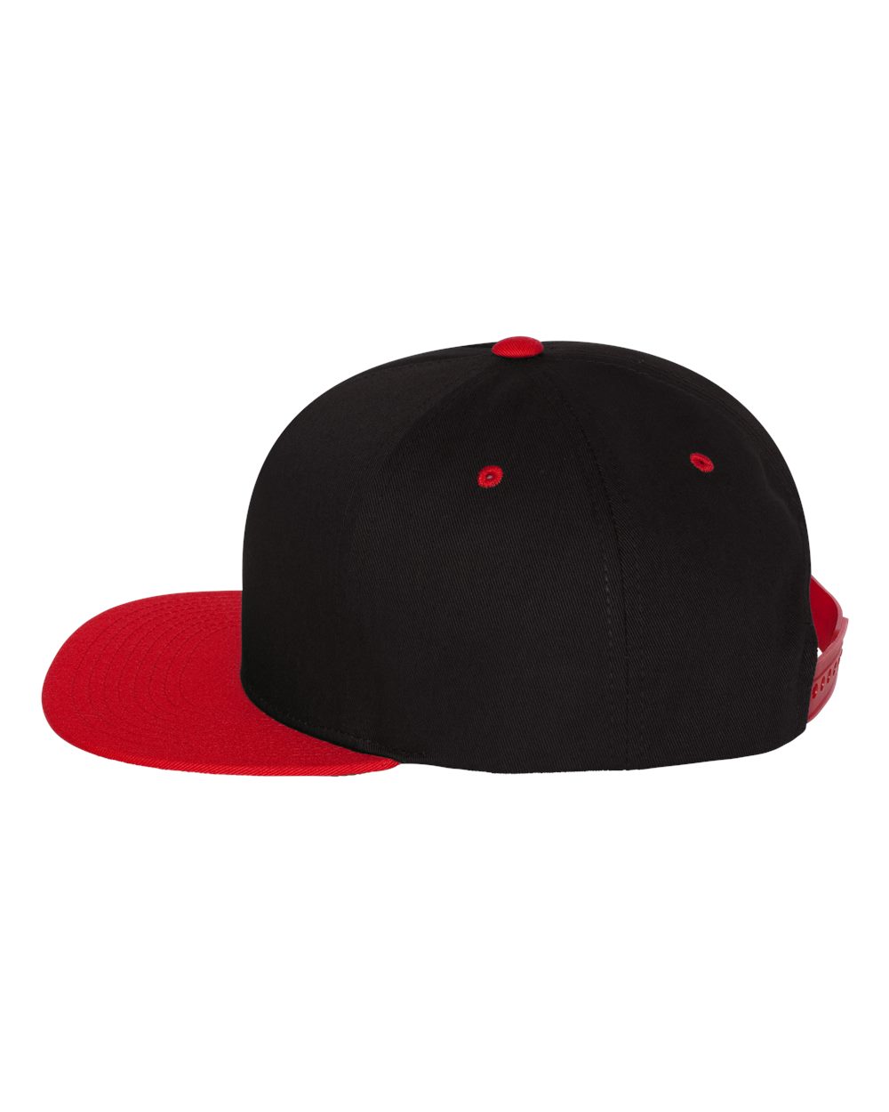 Left View of Black/ Red Five-Panel Cotton Twill Snapback Cap - 6007