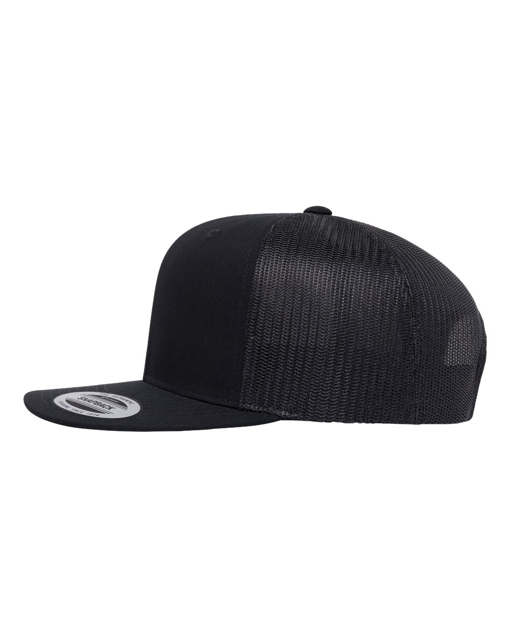 Left View of Black Retro High Profile Trucker Cap - 6609