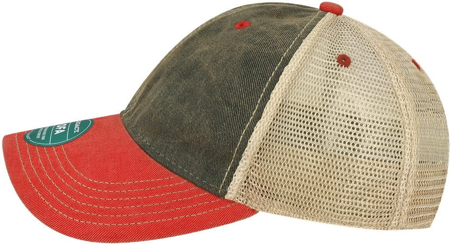 Left View of Black/ Scarlet Red/ Khaki Old Favorite Trucker Cap - OFA