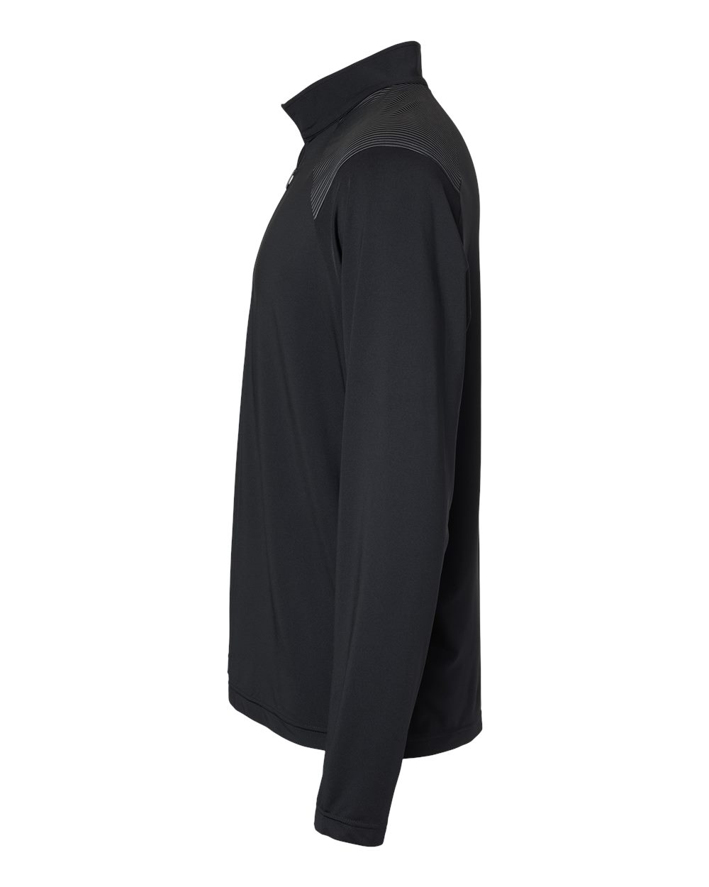Left View of Black Shoulder Stripe Quarter-Zip Pullover - A520