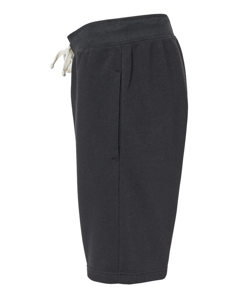 Left View of Black Solid Triblend Fleece Shorts - 8855