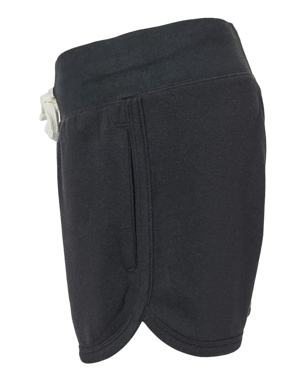 Left View of Black Solid Women's Fleece Shorts - 8856