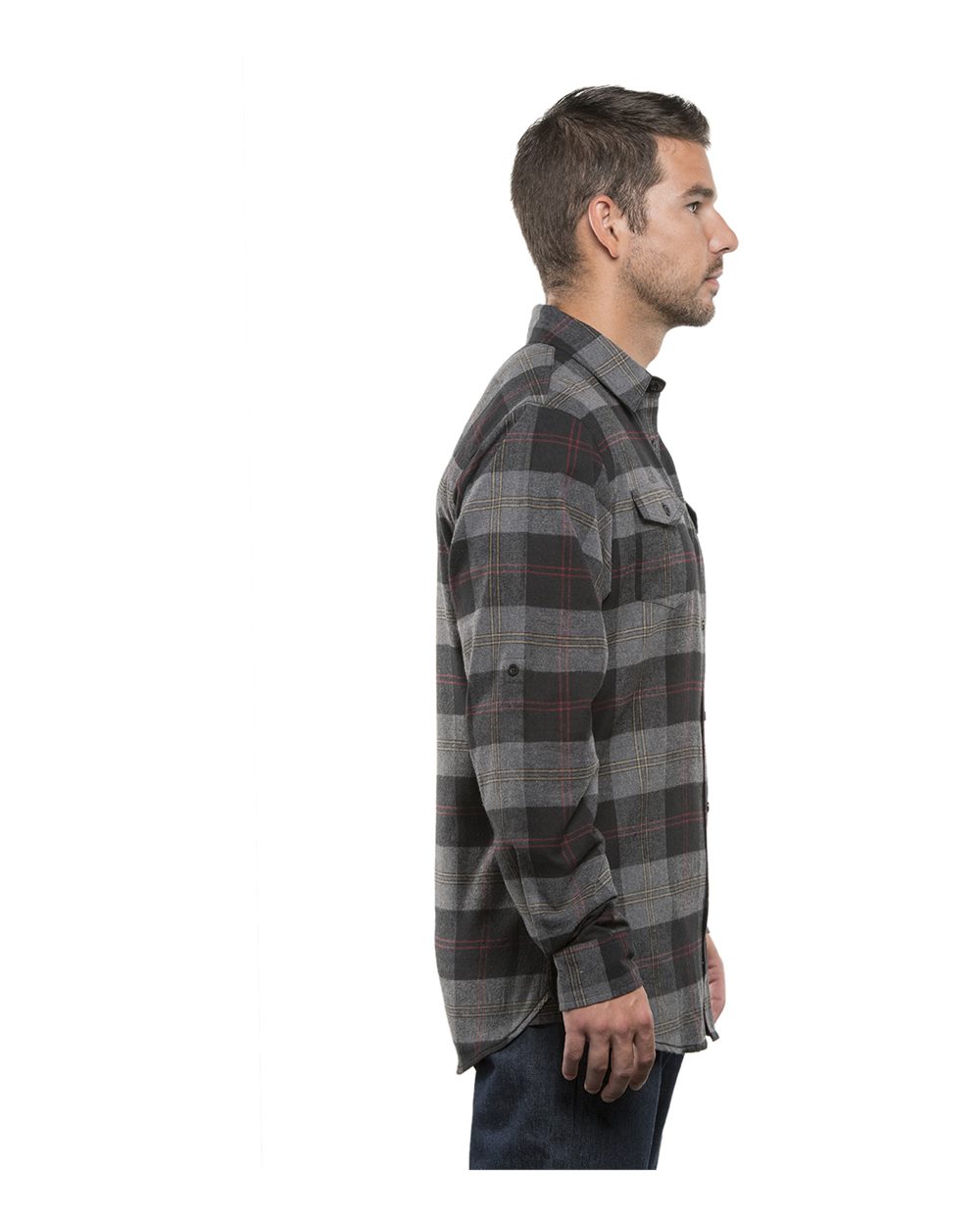 Left View of Black/ Steel Yarn-Dyed Flannel Shirt - 8210