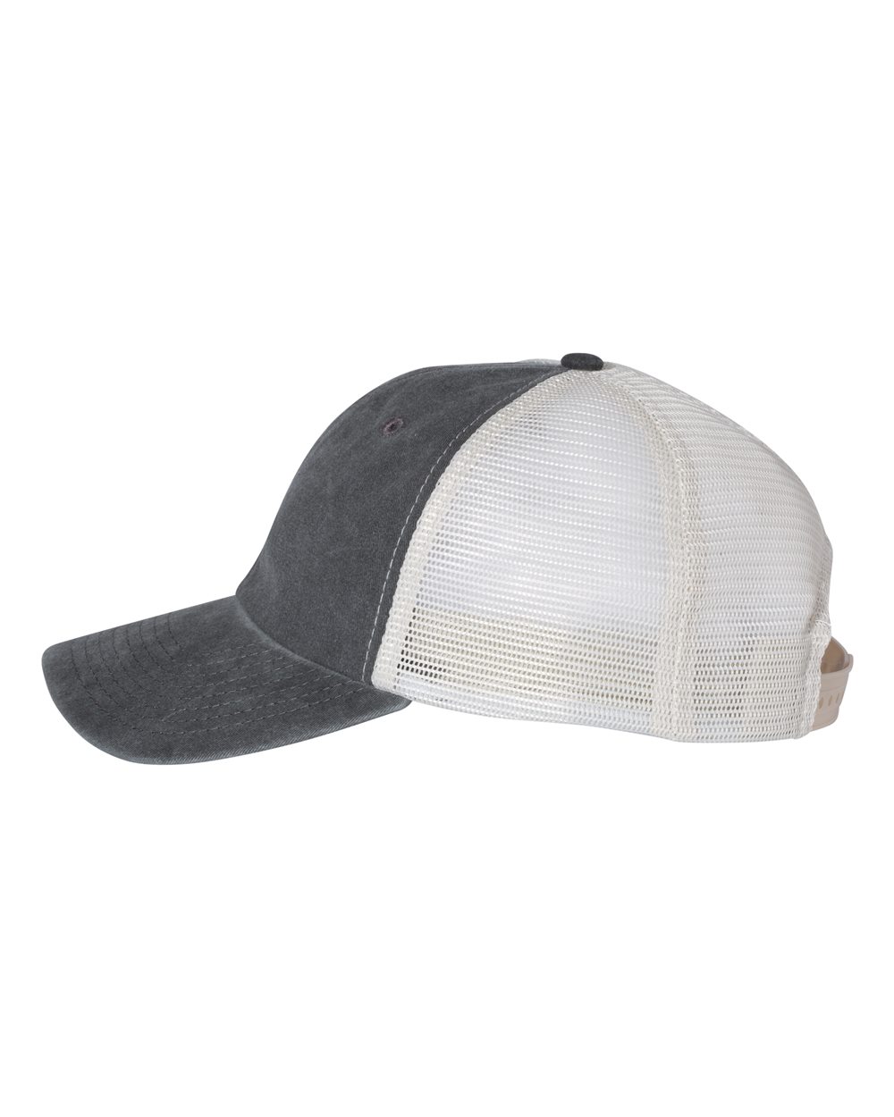 Left View of Black/ Stone Pigment-Dyed Trucker Cap - SP510