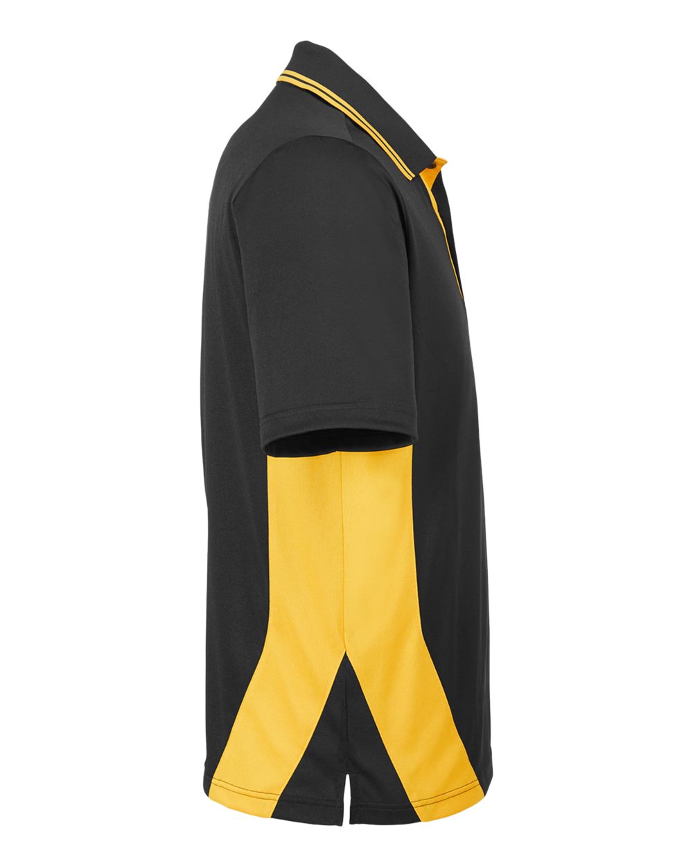 Left View of Black/ Sunray Yellow Men's Flash Snag Protection Plus IL Colorblock Polo - M386