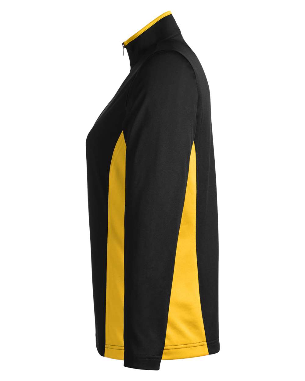 Left View of Black/ Sunray Yellow Women's Flash Snag Protection Plus IL Colorblock Quarter-Zip Pullover - M786W