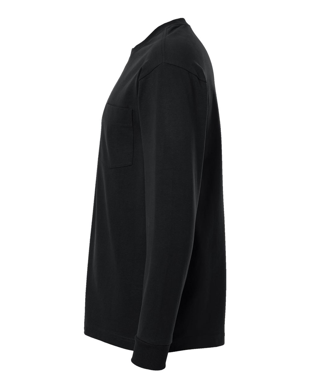 Left View of Black Super Heavyweight Long Sleeve Pocket Tee - 9410