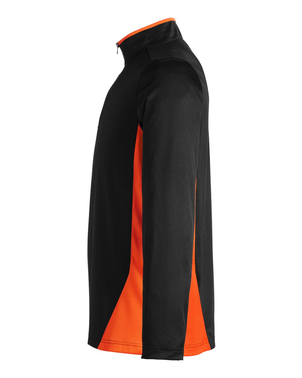 Left View of Black/ Team Orange Men's Flash Snag Protection Plus IL Colorblock Quarter-Zip Pullover - M786